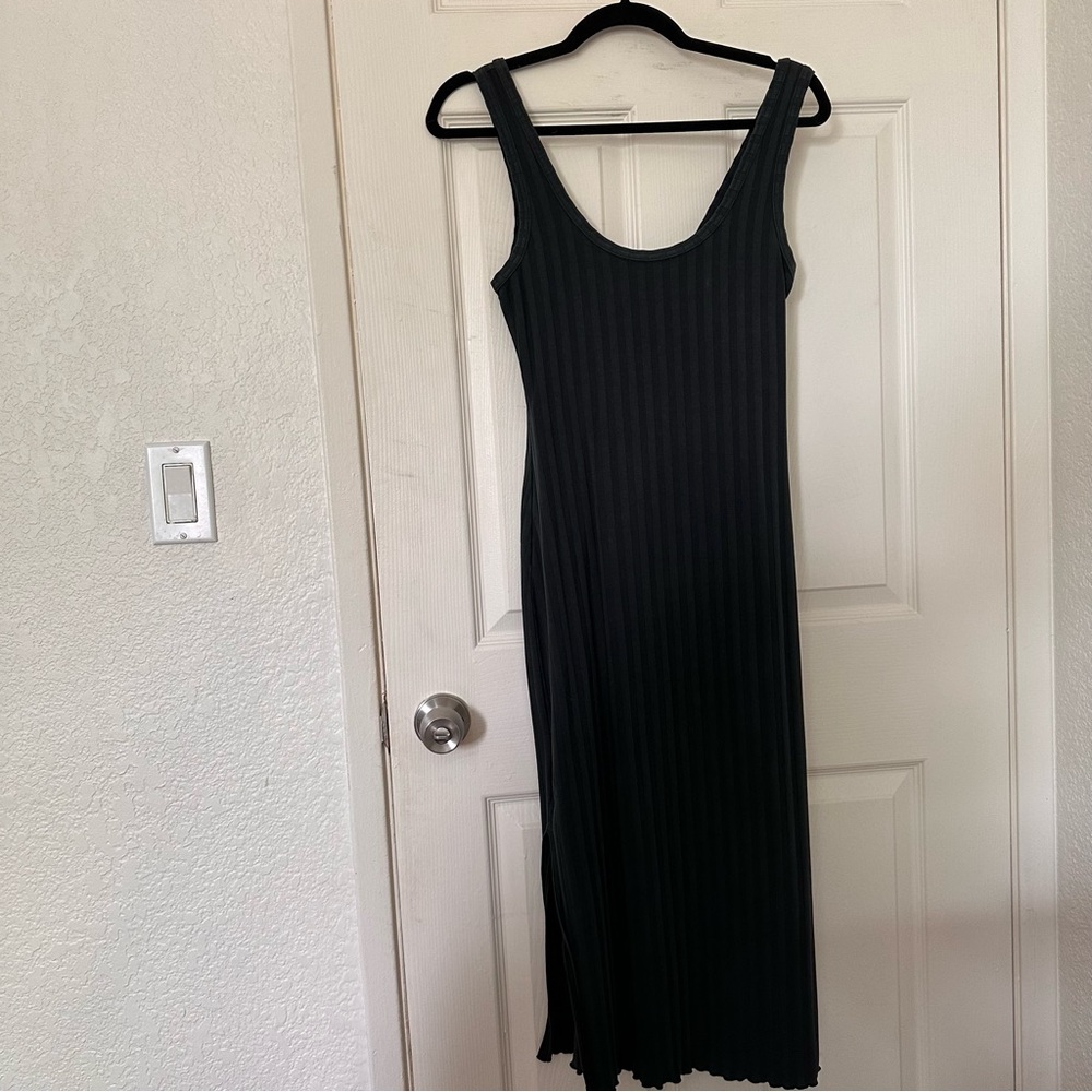 Aerie black vertical ribbed tank dress